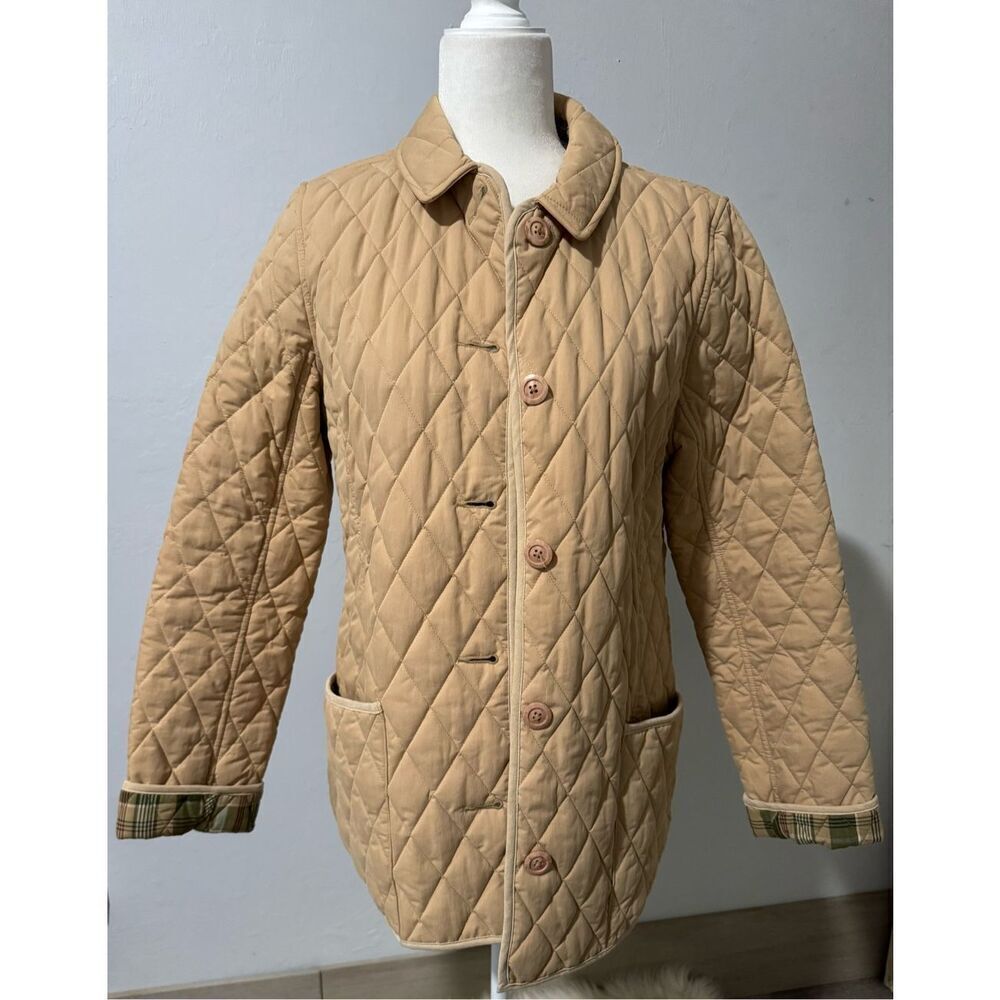 L.L. Bean quilted tan chore plaid lining Thermore jacket button front M